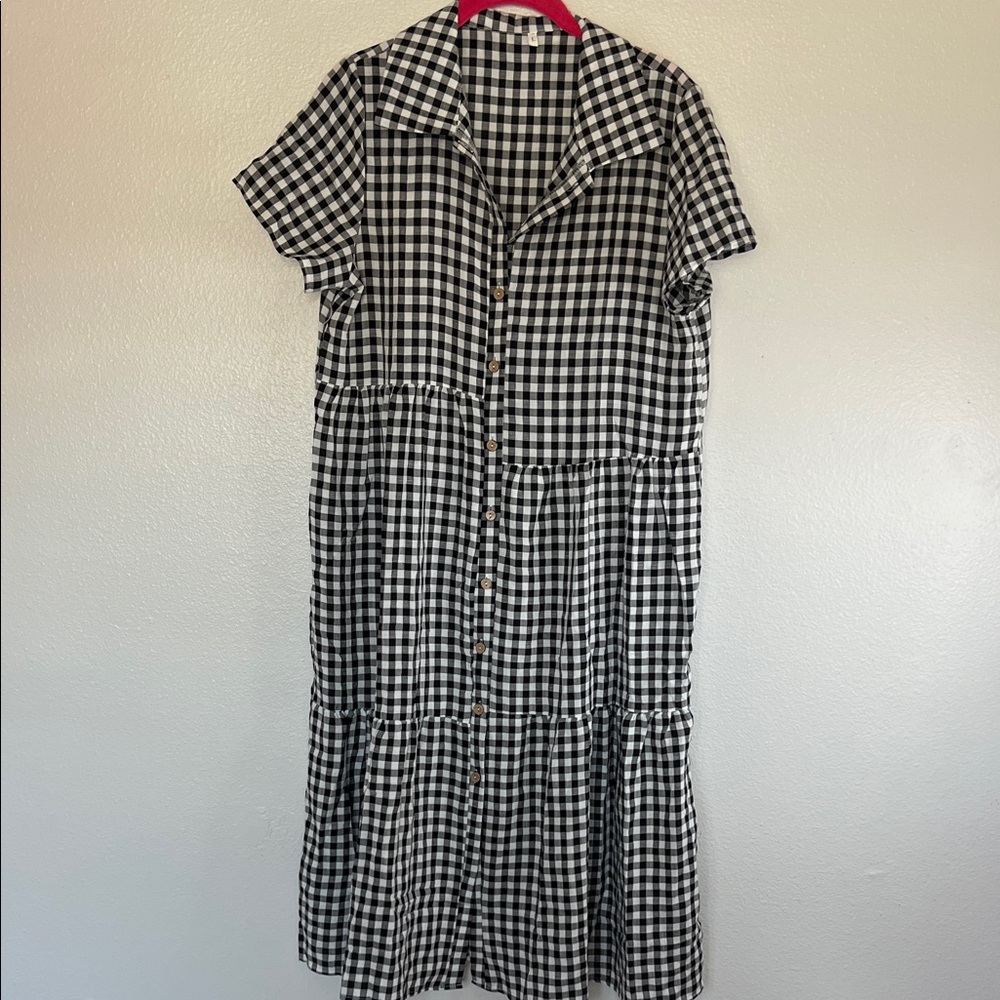 NWOT Amazon Black and White Gingham Checkered Dress sz L